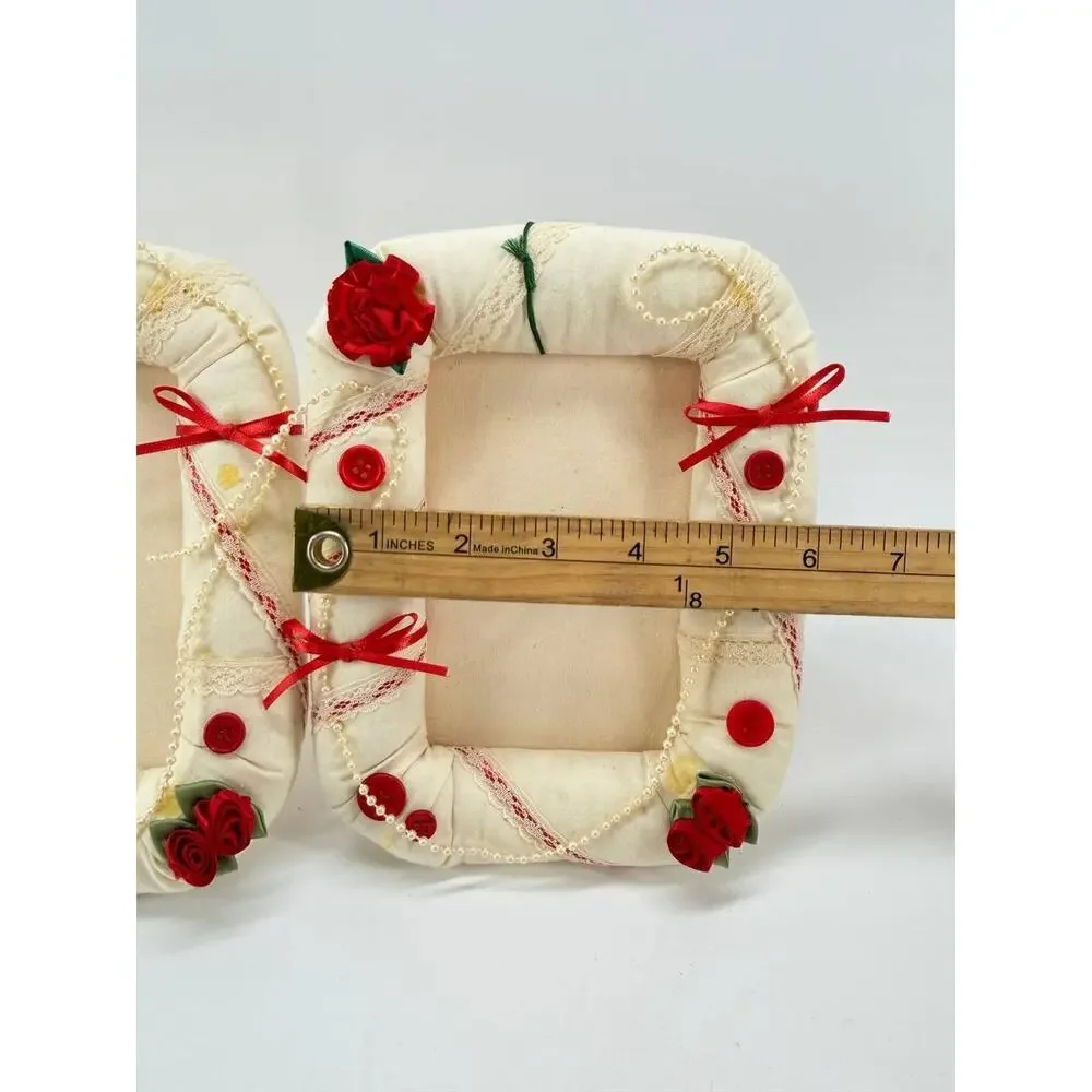 Handmade Fabric Picture Frame Set Floral Lace Ribbon Decorative Photo Frames